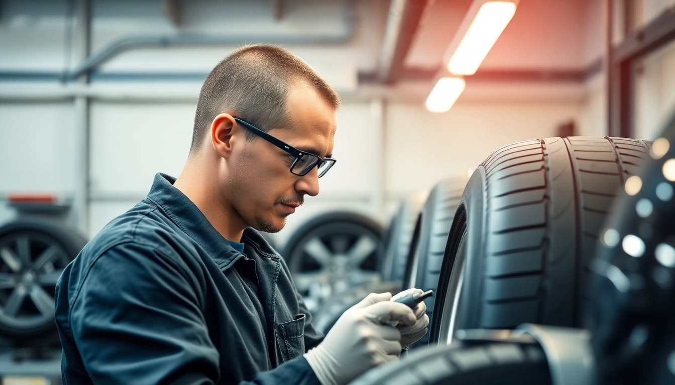 Professioneller Mechaniker repariert Felgen Schaden Leasing München in moderner Werkstatt.