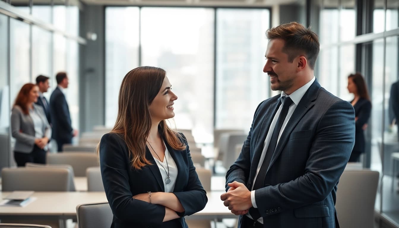 Headhunter führt ein persönliches Gespräch mit einer qualifizierten Bewerberin in einem modernen Büro.