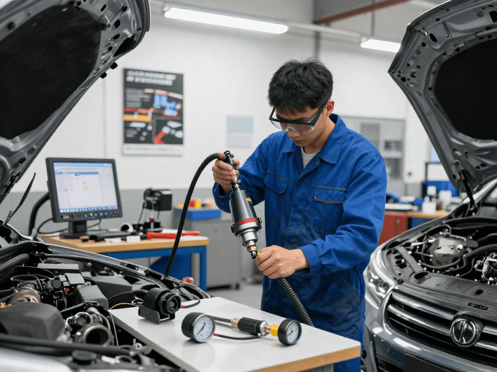 DPF Reinigung Laatzen - Techniker reinigt Dieselpartikelfilter in modernem Werkstattumfeld.