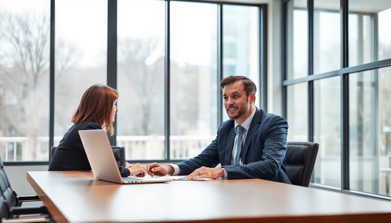 Headhunter Mühlheim bei der Beratung eines Bewerbers in einem modernen Büro.