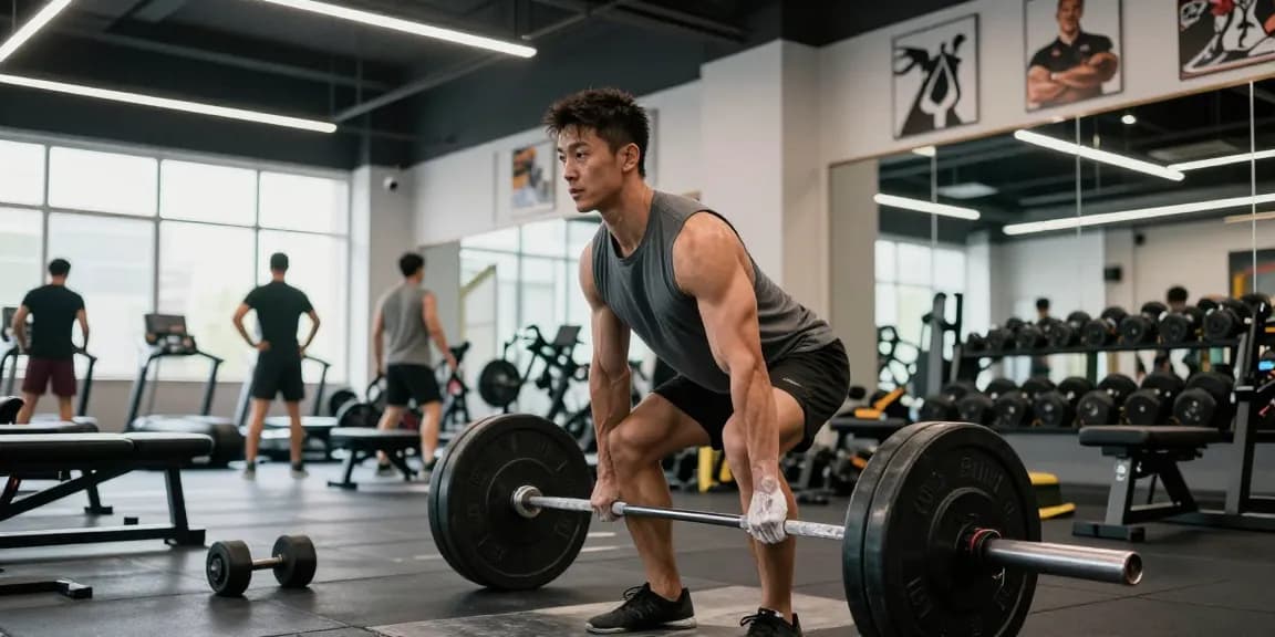 Anabolika Shop Deutschland zeigt einen engagierten Bodybuilder, der Gewichte in einer lebhaften Fitnessumgebung hebt und das Engagement für Fitness hervorhebt.