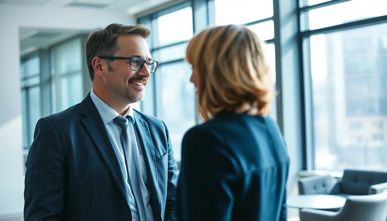 Headhunter Erfurt berät aktiv einen Führungskräfte-Kandidaten in einem modernen Bürosetting.