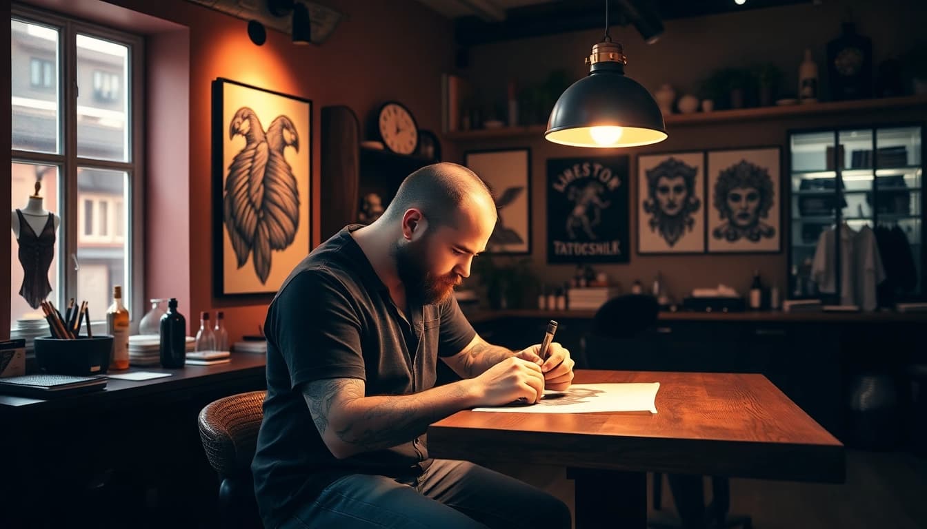 Tattoo Studio München präsentiert künstlerische Tattoo-Designs mit einem kreativen Künstler im Fokus.