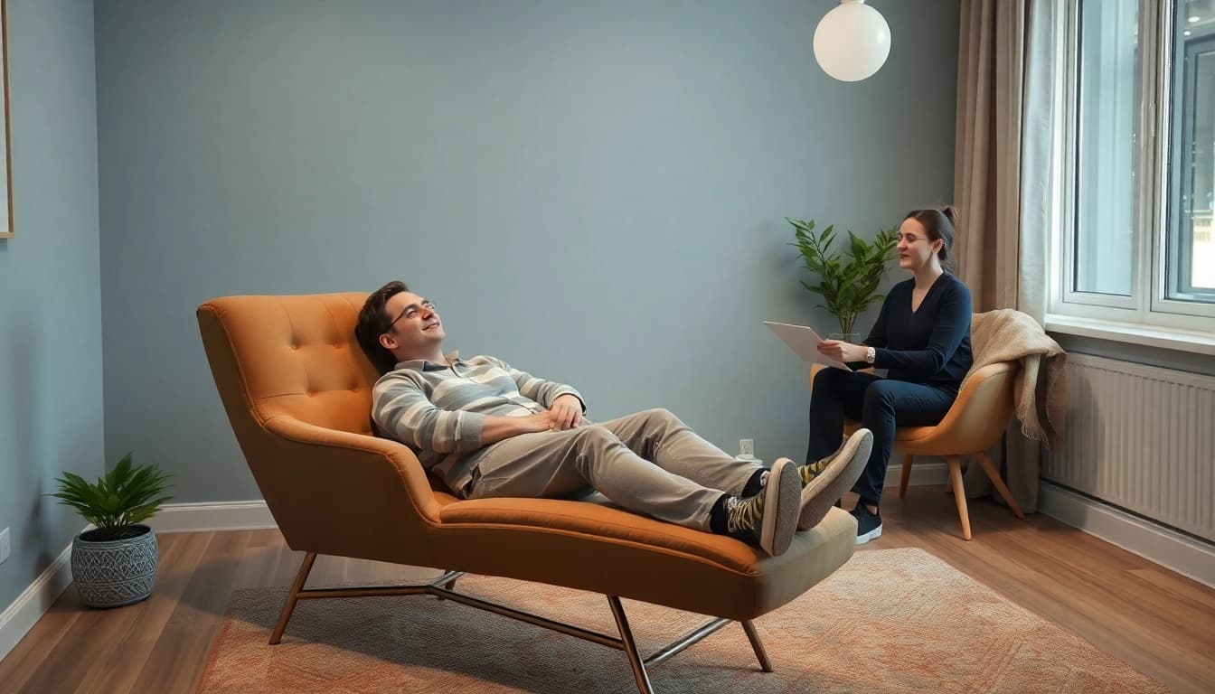 Hypnose Hamburg: Entspannung in einer modernen Hypnose-Sitzung mit einem professionellen Therapeuten.
