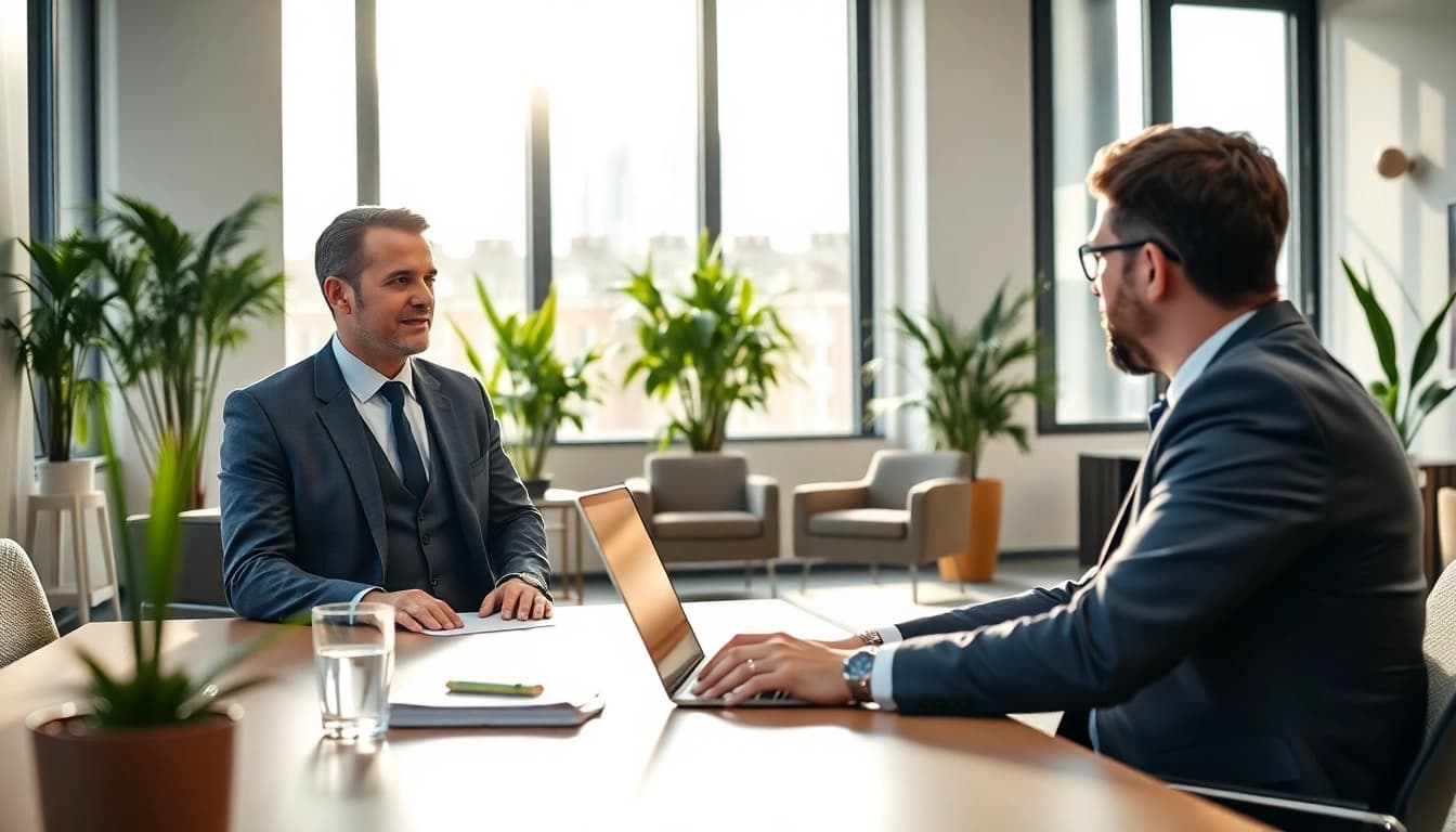 Headhunter Wolfsburg berät Bewerber in einem modernen Büro, empfangene professional.