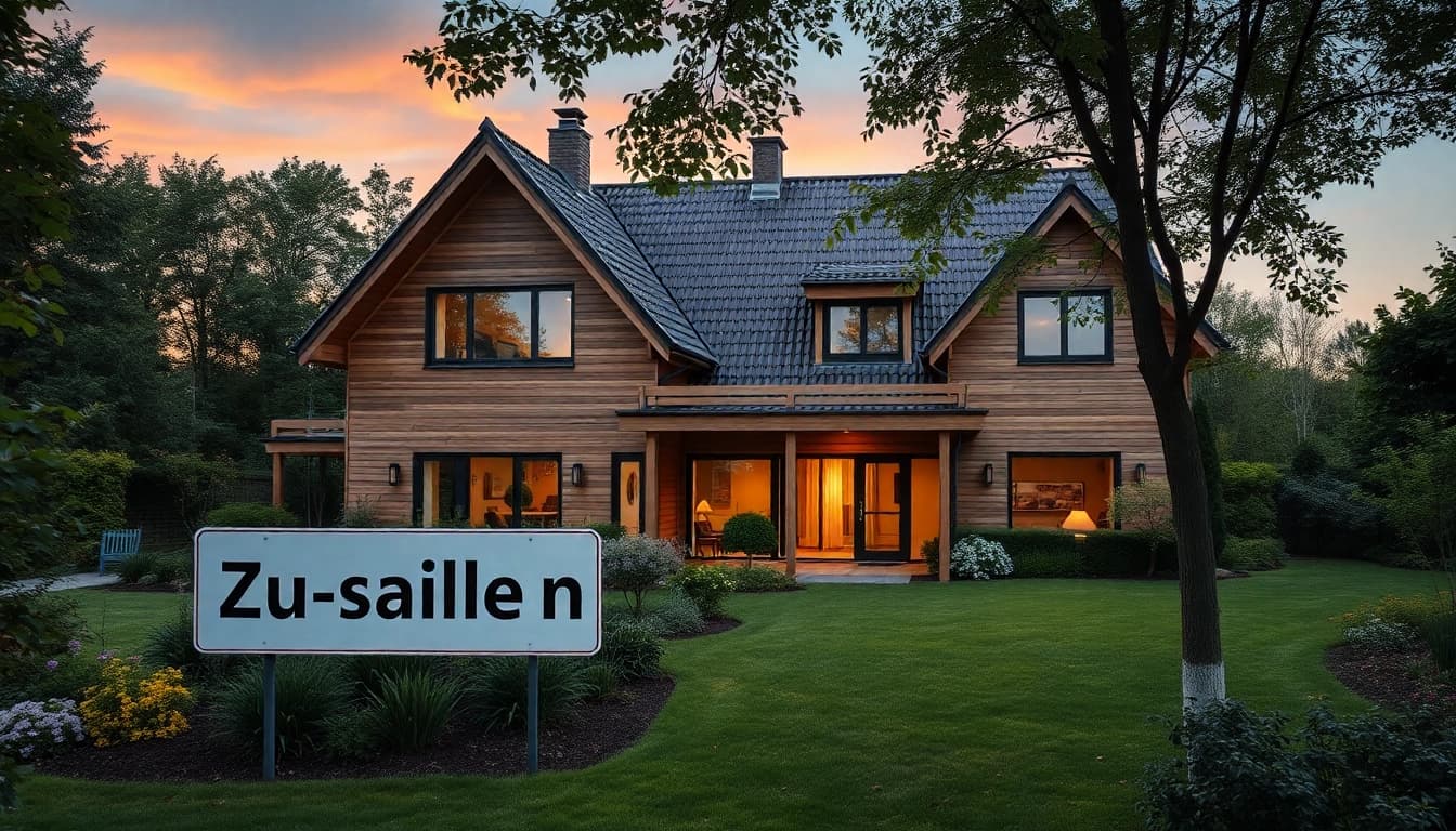 Das Bild zeigt ein modernes Einfamilienhaus mit Garten, ideal für einen Hauskauf.