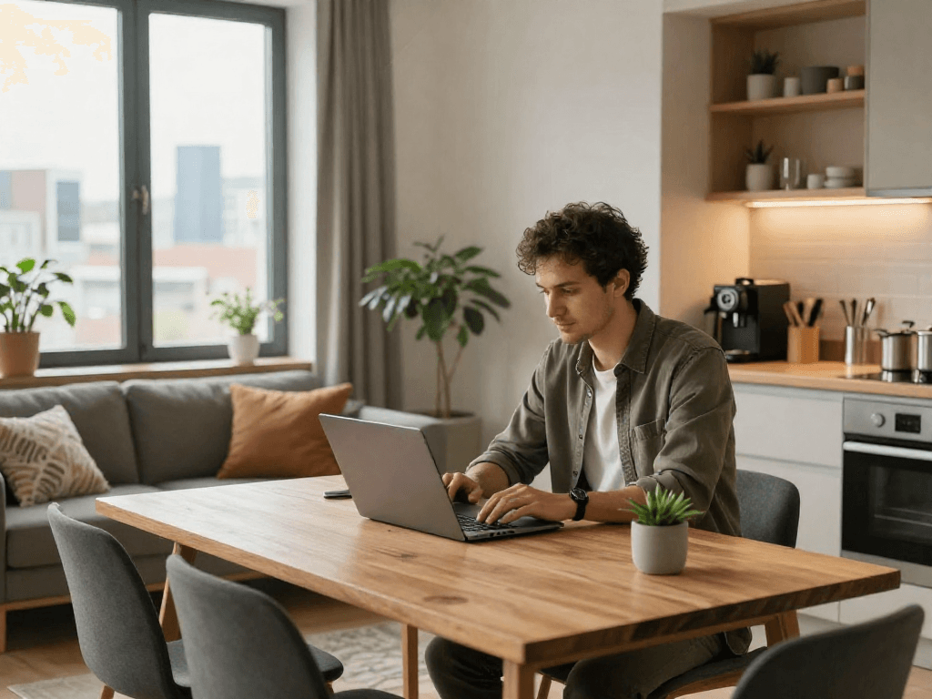 Monteurzimmer Hannover - Gemütliches Apartment für Geschäftsreisende mit modernem Arbeitsbereich.