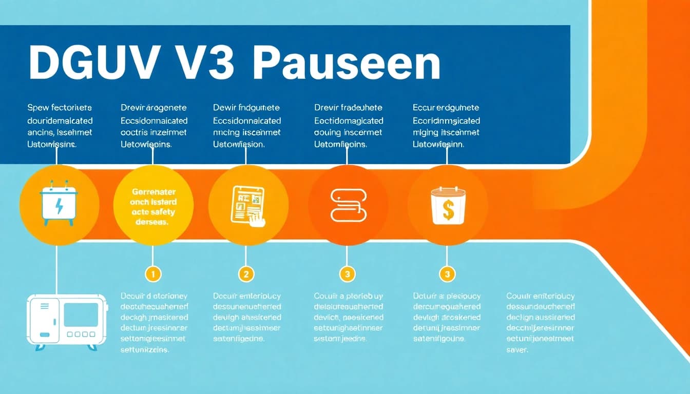 Infographic detailing the steps of DGUV V3 Prüfung for electrical safety assessments.