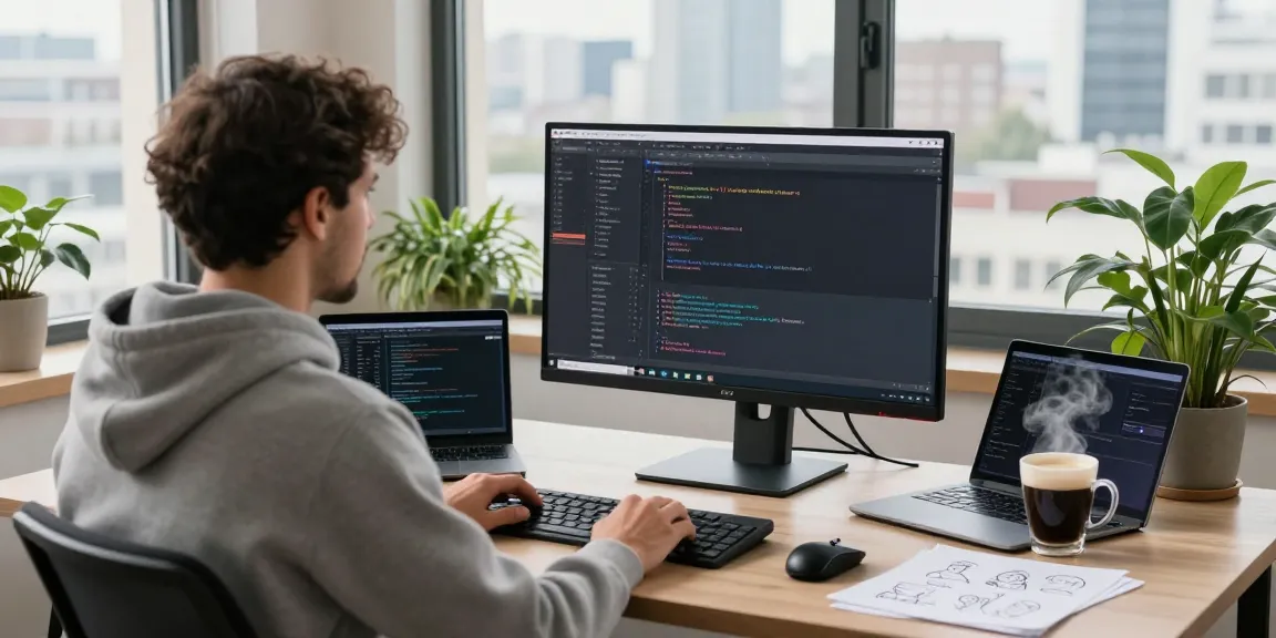 Exploring Control D Erfahrungen in a modern workspace with a developer using high-tech equipment and coding.