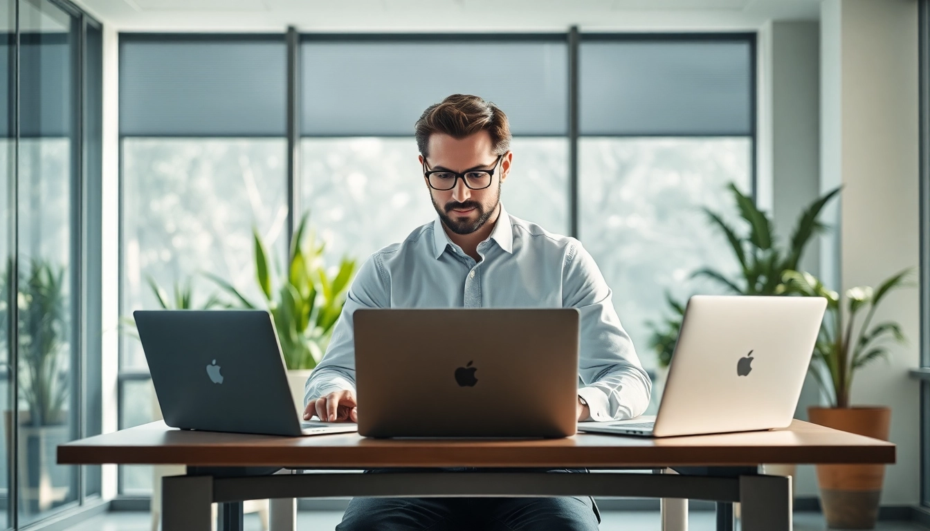 Professioneller Headhunter IT im modernen Büro mit Laptop und Notizblock.