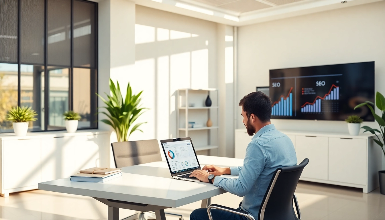 Boost your online presence with SEO.my services, featuring a modern workspace setup focused on SEO strategies.