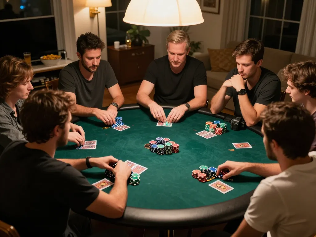Spieler, die ein freundliches Pokerspiel zu Hause genießen, und Immobilienmakler Frankfurt Preungesheim durch strategisches Gameplay und soziale Bindung präsentieren.
