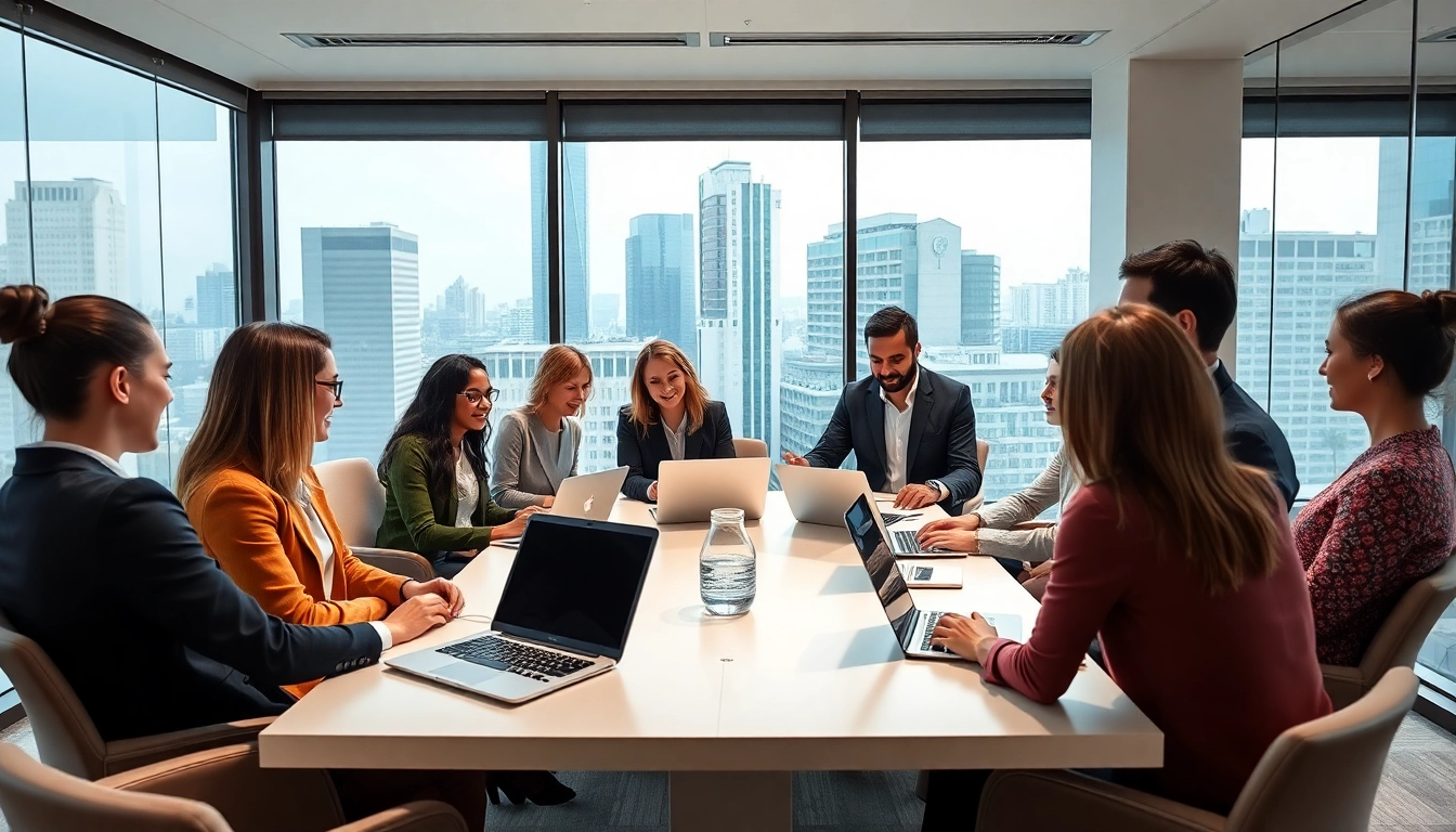 Analyse der Internet Trends in einem modernen Büroraum mit einem engagierten Team.
