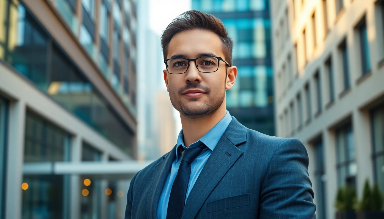 Professionelles Business Portrait München in urbanem Setting mit modernem Hintergrund