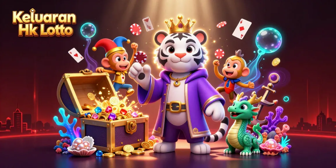 Keluaran Hk Lotto showcases an enchanting 3D illustration of a royal tiger and playful monkey amidst vibrant casino elements.