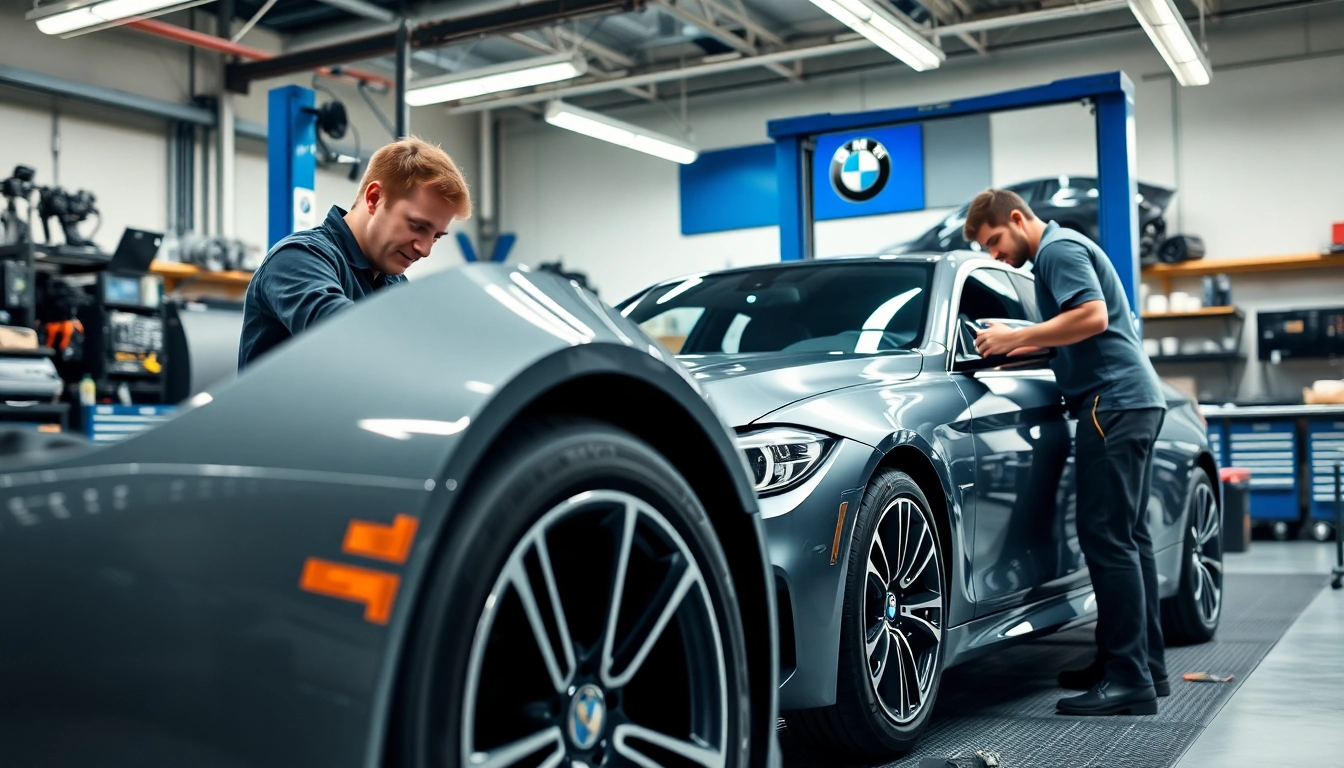 Experte als BMW Spezialist bei der Fahrzeugwartung in einer modernen Werkstatt