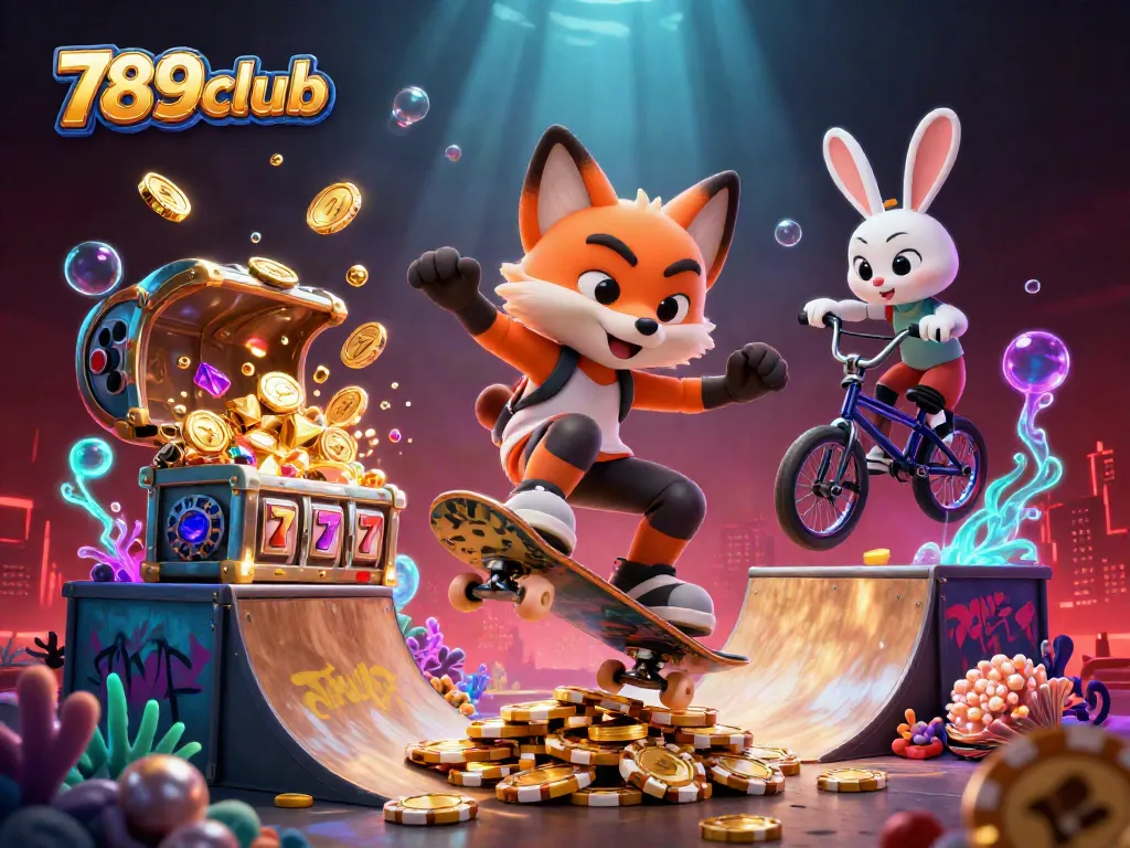 Experience thrilling gameplay in 789club with vibrant cartoon art featuring a fox and a rabbit in a casino-themed adventure.