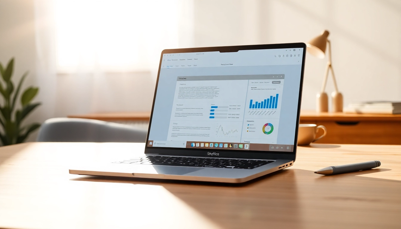 Nutzen Sie Microsoft Office 2024 für Apple Silicon auf einem eleganten Apple Silicon Laptop auf einem stilvollen Schreibtisch.