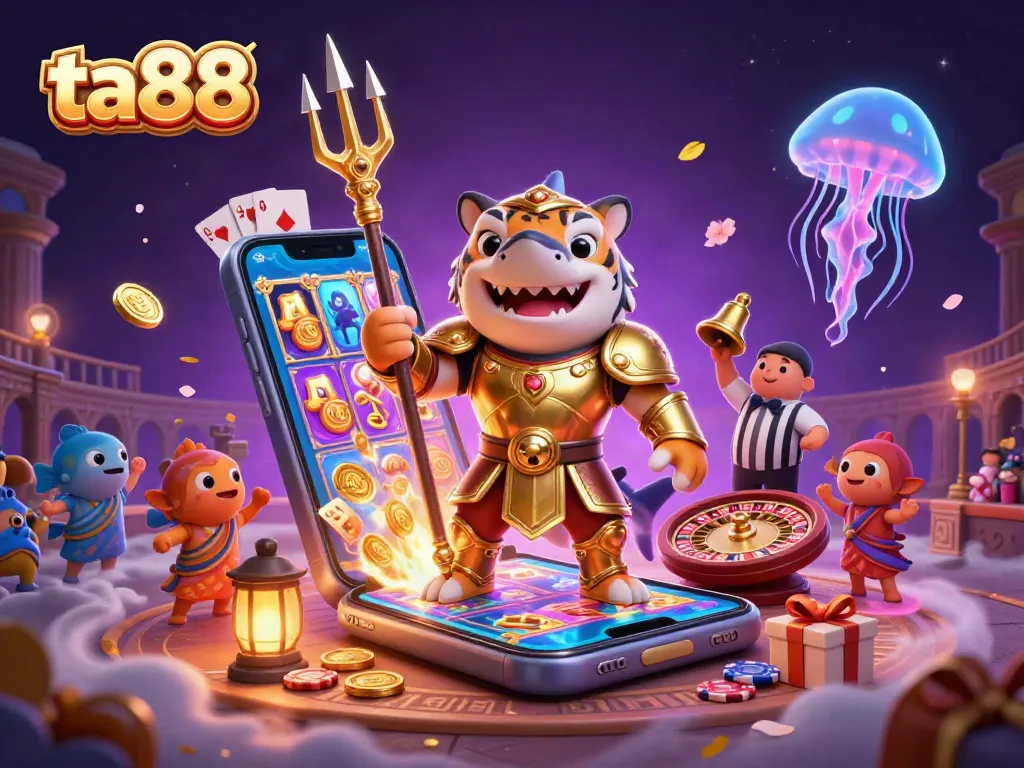 Experience the excitement of ta88 casinos with a vibrant underwater scene featuring a tiger shark and gaming elements.