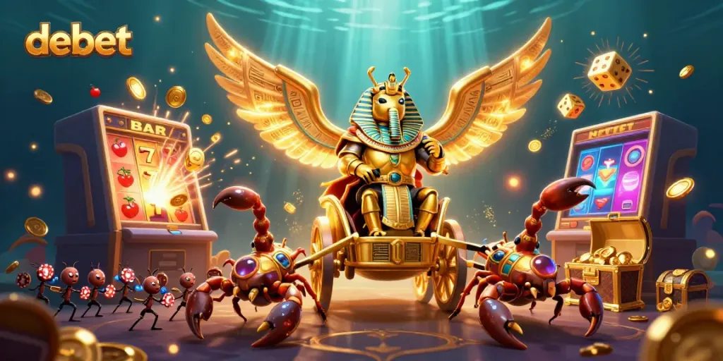 Experience thrilling gameplay with debet's vibrant casino atmosphere encapsulated in a detailed 3D illustration.