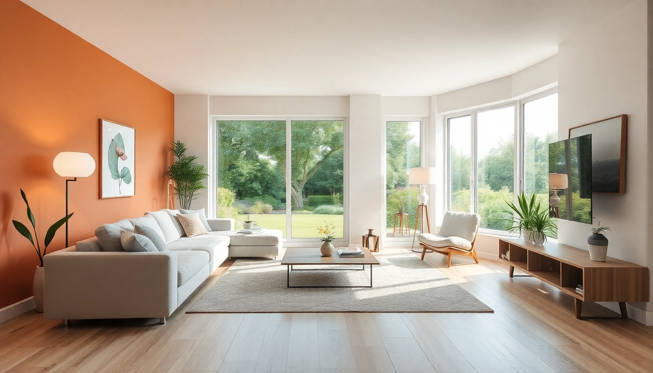 Kreative Raumgestaltung eines Wohnzimmers mit minimalistischen Möbeln und natürlichem Licht.