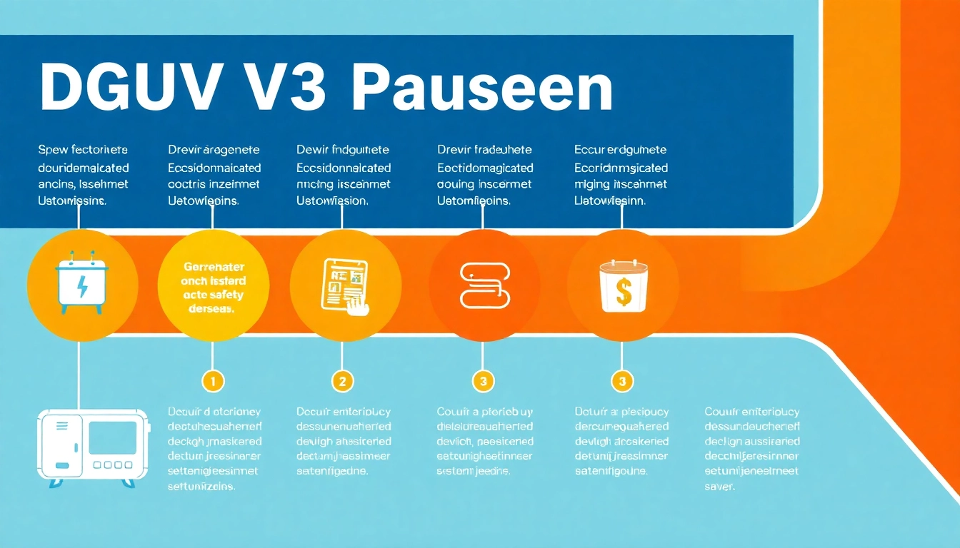 Infographic detailing the steps of DGUV V3 Prüfung for electrical safety assessments.