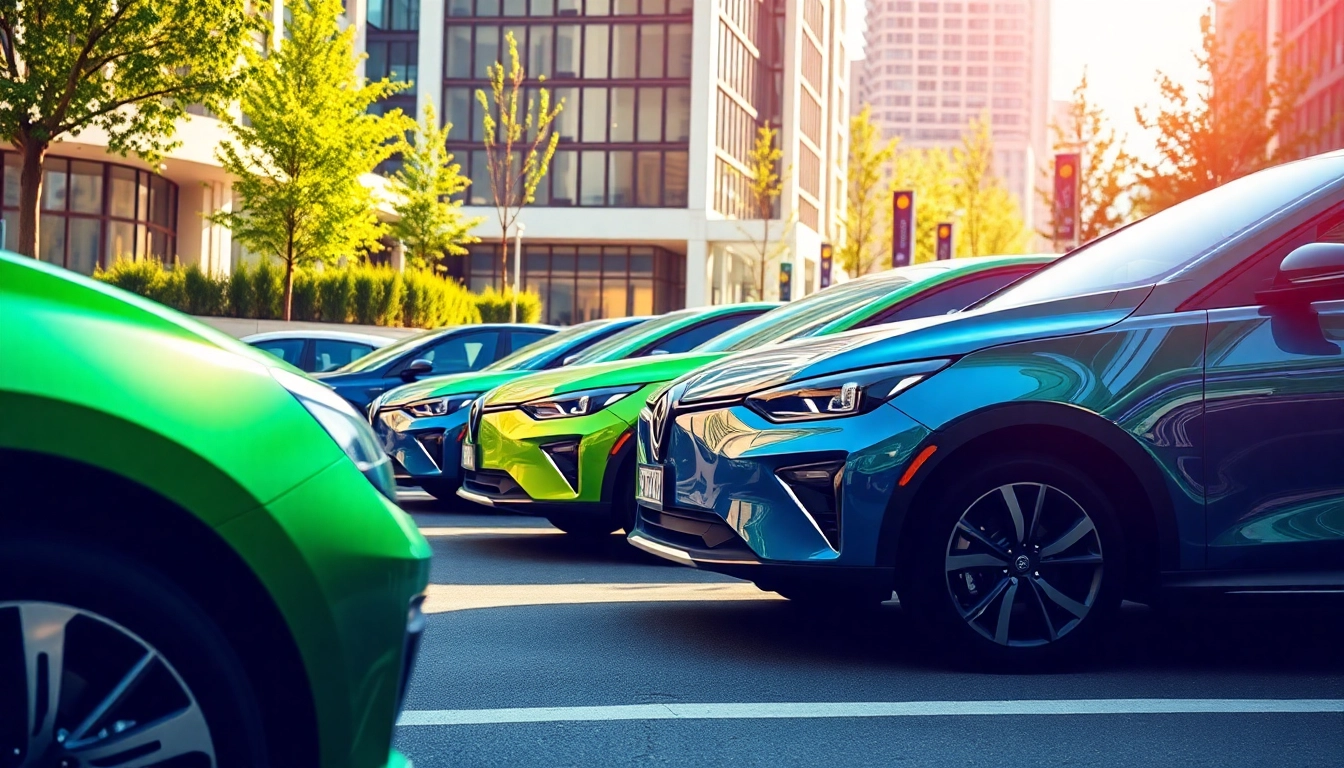 Erleben Sie die Zukunft der Elektroautos: Moderne Fahrzeuge vor einer urbanen Kulisse.