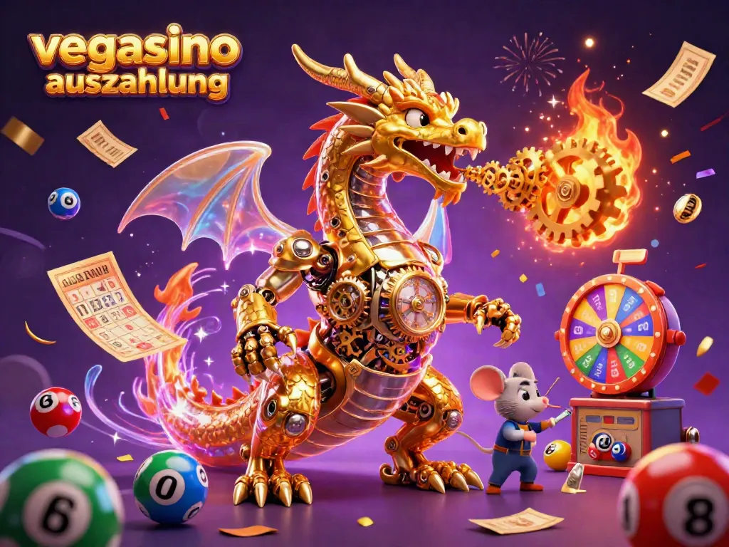 Experience vegasino auszahlung with an exciting gambling scene featuring a golden dragon and colorful elements.