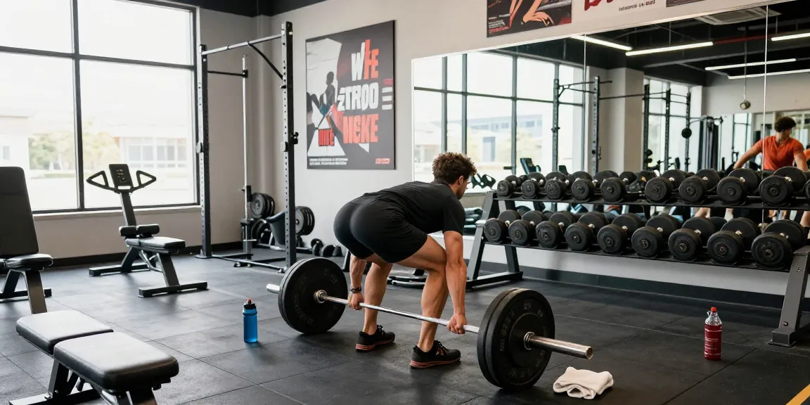 Individual training in a dynamic gym setting at the Anabolika Shop, performing a deadlift to build muscle strength.