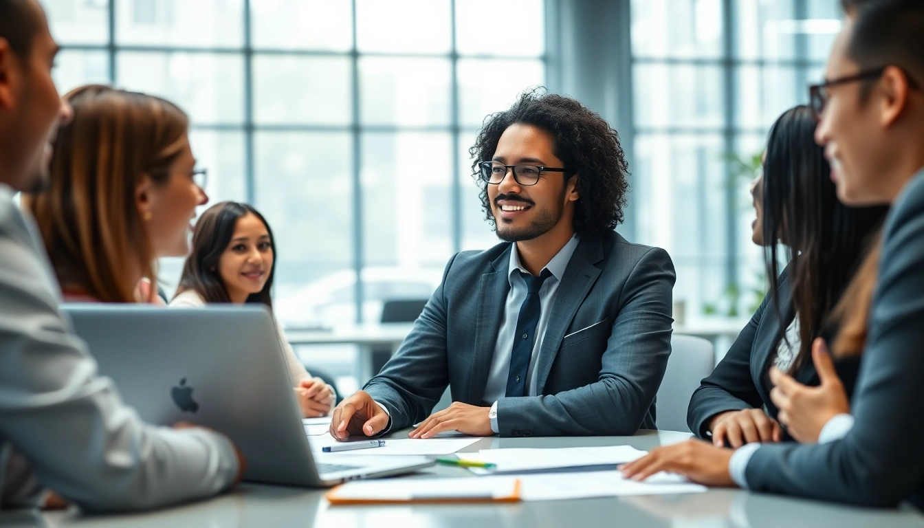 Headhunter IT professionals discussing recruitment strategies in a modern office environment.