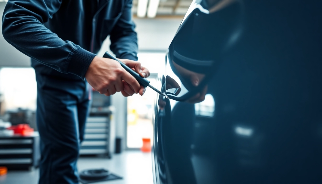 Dellenreparatur München durch professionelle Techniker in einem modernen Werkstattraum.