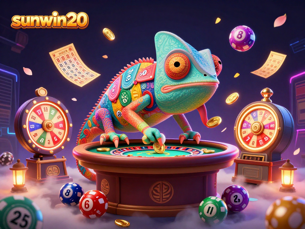 Experience the thrill of sunwin20 gaming with colorful lottery balls and gold coins in motion.