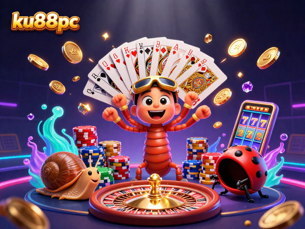 Engage with the vibrant gaming scene of ku88pc featuring a millipede dealer and a snail high-roller.