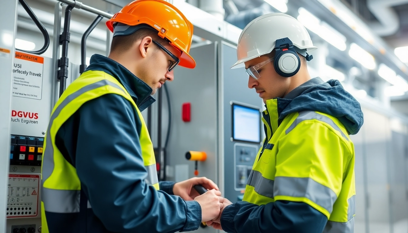 Technician conducting DGUV V3 Prüfung for electrical safety compliance.