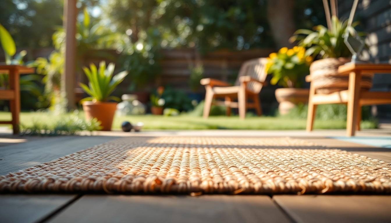 Hanfmatte präsentiert in einem Garten, betont die natürliche Textur und Farbvielfalt.