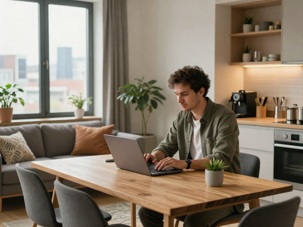 Monteurzimmer Hannover - Gemütliches Apartment für Geschäftsreisende mit modernem Arbeitsbereich.