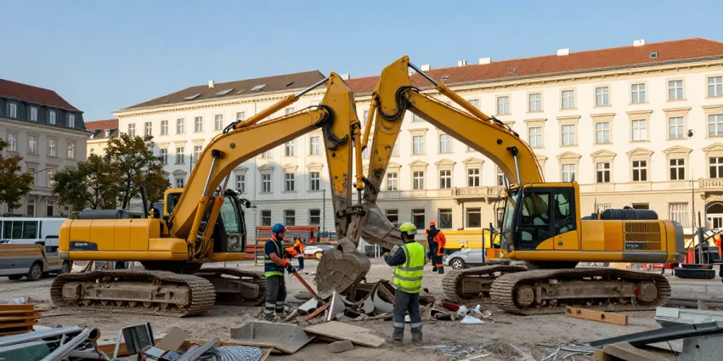 Professioneller Abbruch Wien: Demontage-Team arbeitet in städtischer Umgebung.