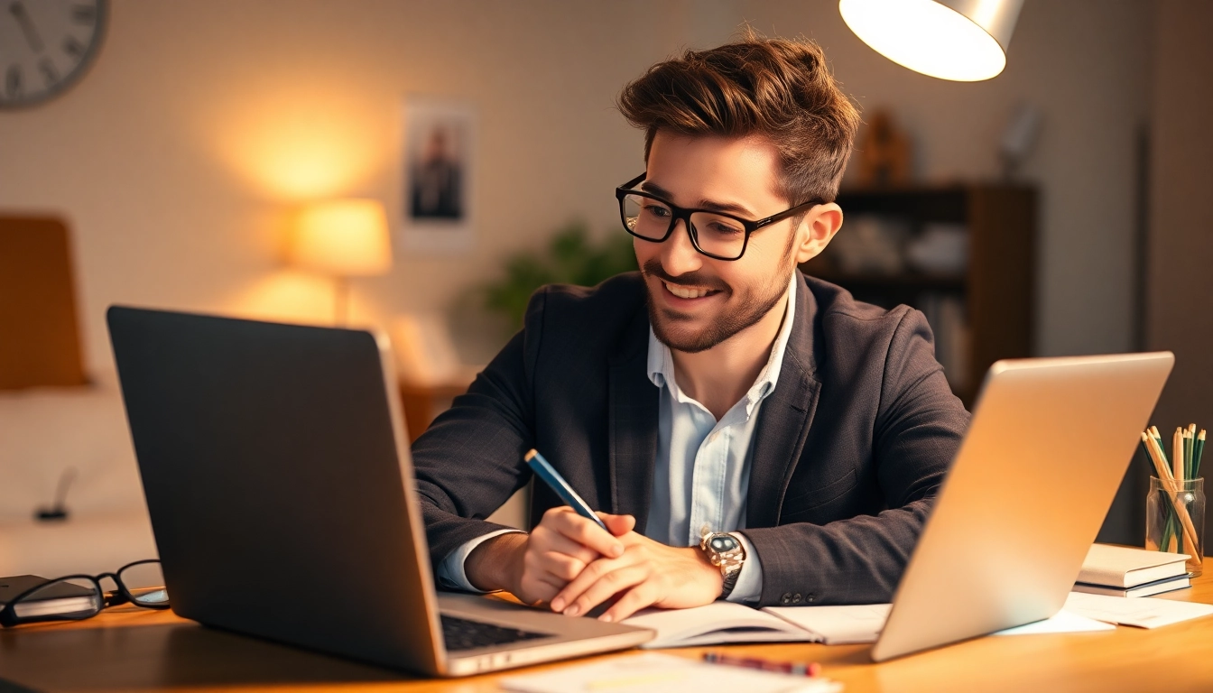 Eigeninitiative bei der Jobsuche: Ein Fachmann nutzt seinen Laptop, um Potenziale auszuschöpfen.