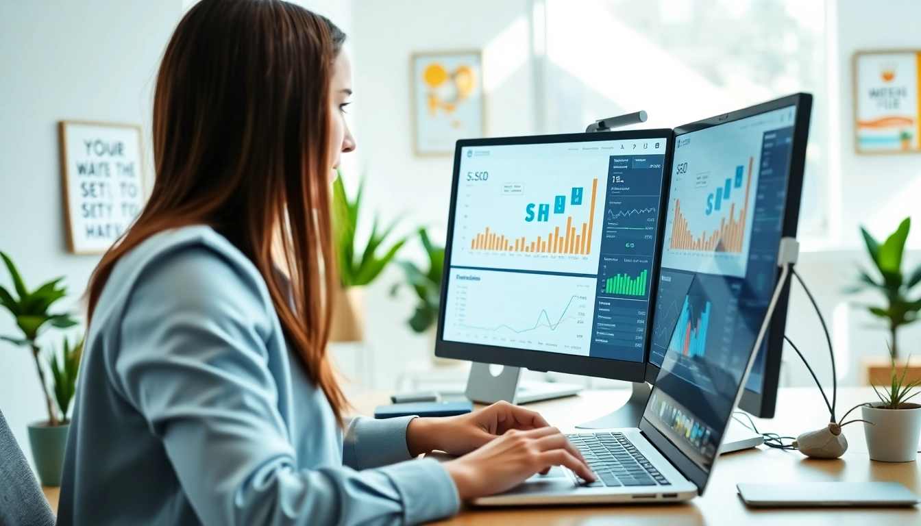 SEO Tipps für digitale Marketingstrategien in einem modernen Büro-Setup.