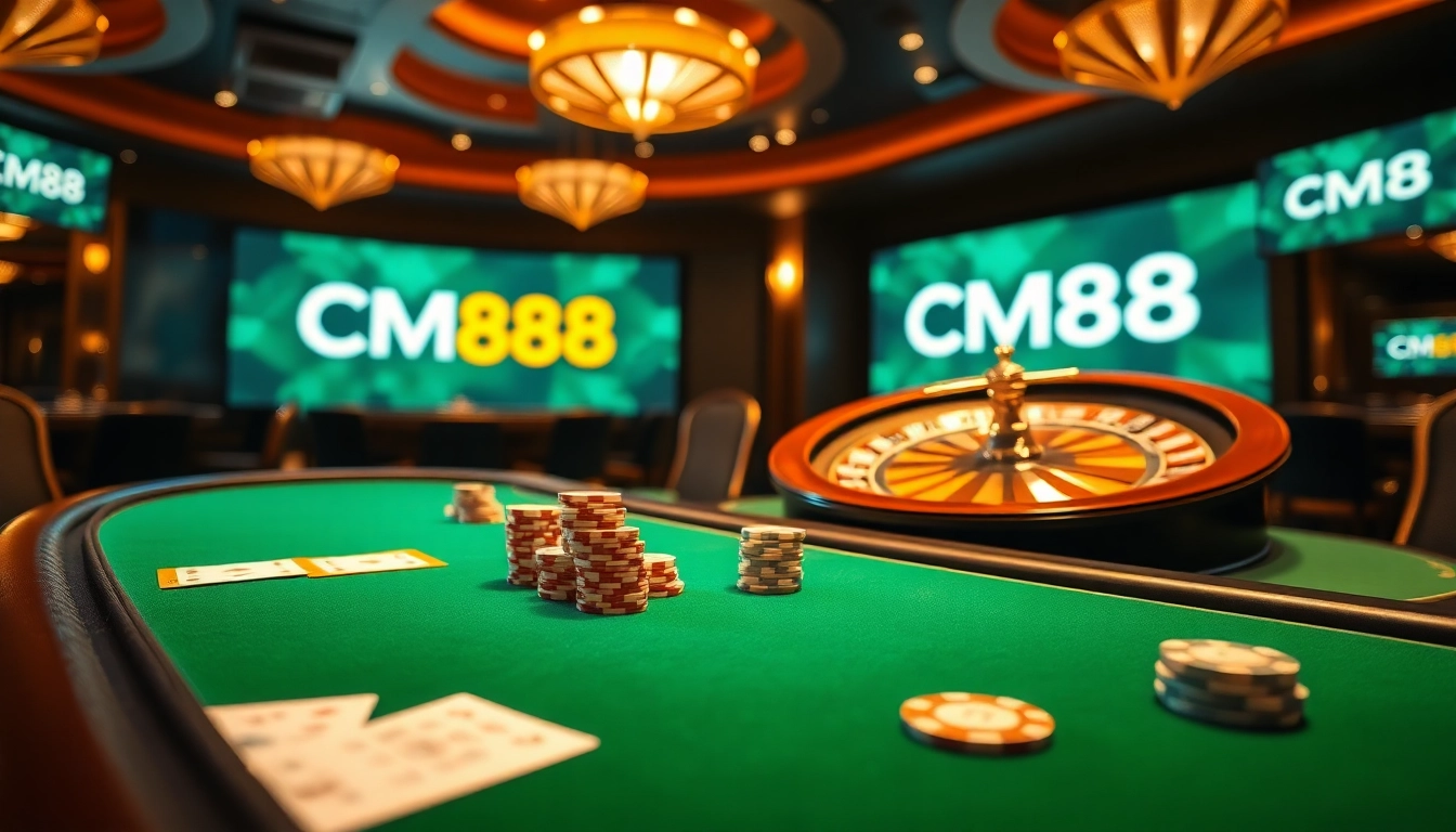 CM88 poker players strategizing for a winning hand at a luxurious casino table.