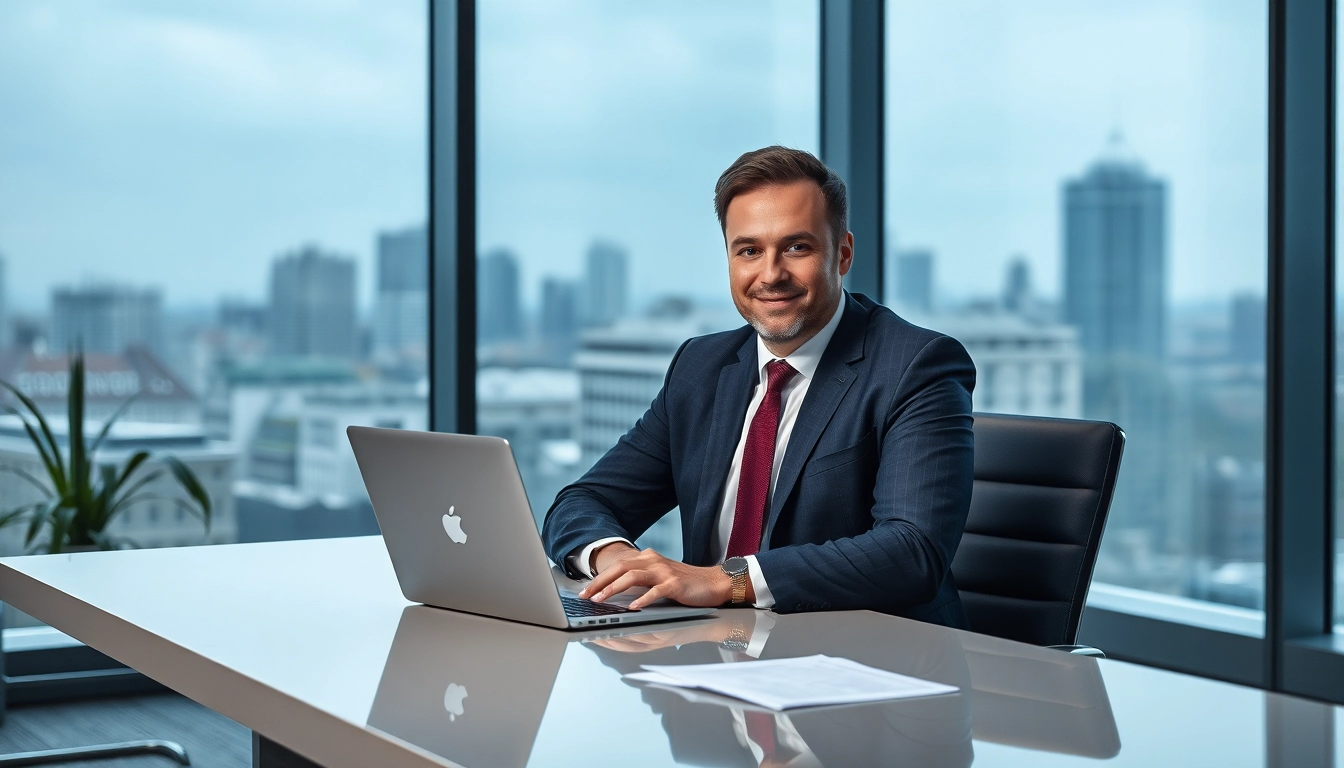 Professioneller Headhunter München arbeitet fokussiert an einem Laptop in modernem Büro.