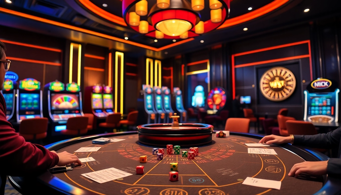 Experience Tài Xỉu MD5 gaming excitement with colorful dice and vibrant casino tables.