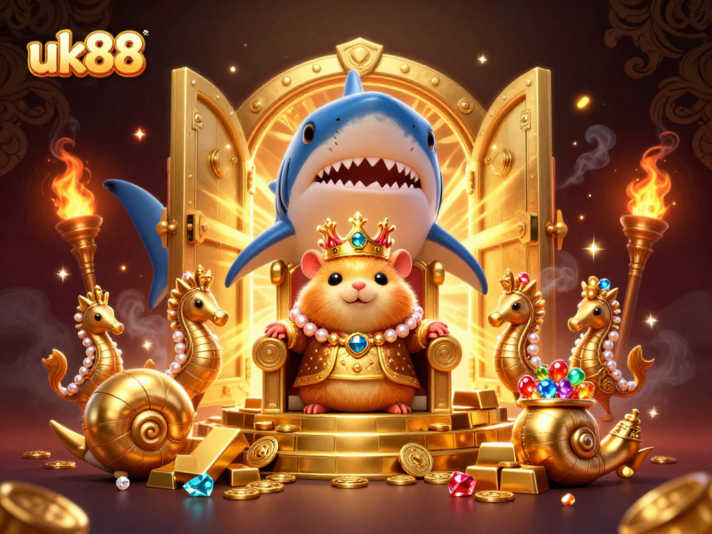 Engage with the fun of uk88 casino adventures as the golden hamster king rules his treasure.