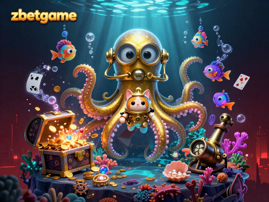 Experience the thrill of zbetgame with a thrilling underwater scene featuring a kraken and diving cat