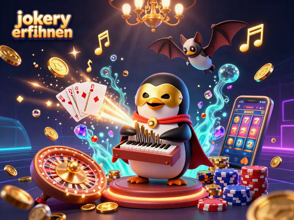 Engage in jokery erfahrungen with a vibrant 3D illustration capturing an exciting casino scene full of golden coins and bonuses.