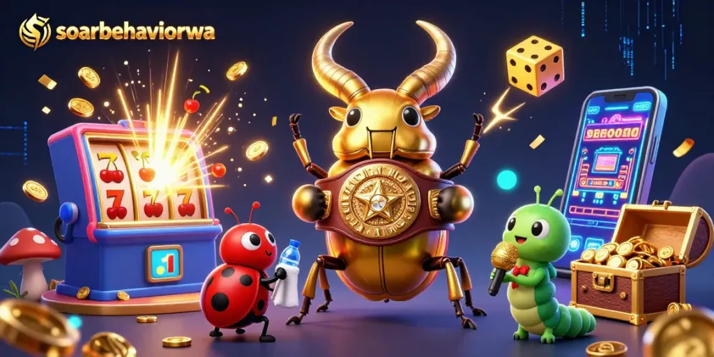 soarbehaviorwa showcases a vibrant casino world with colorful slot machines and playful characters.
