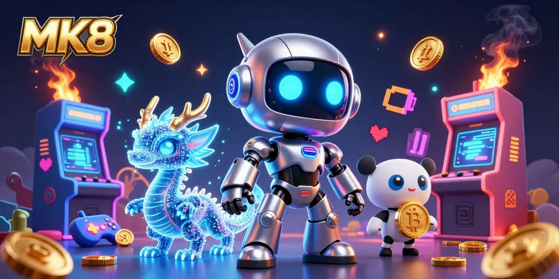 Experience thrilling MK8 gameplay with a cyberpunk robot and digital companions.
