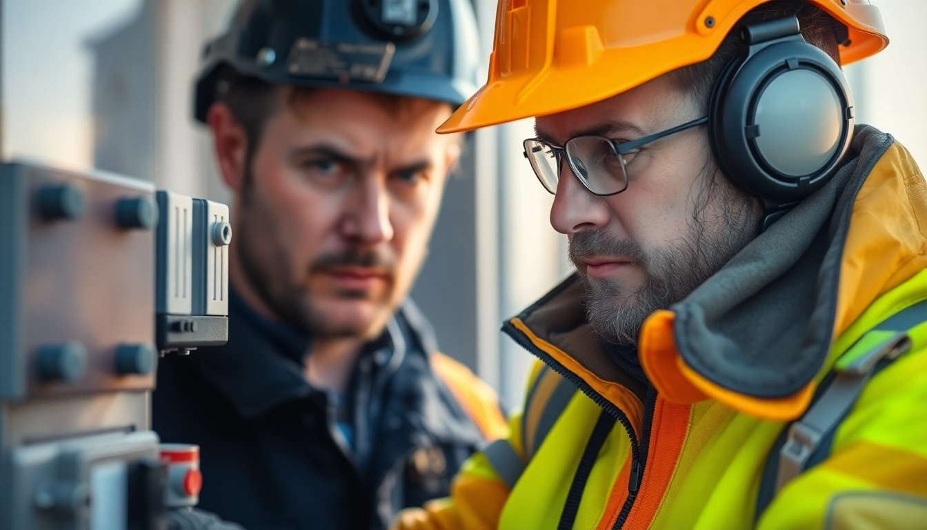 Technician performing a DGUV V3 Prüfung on electrical equipment, ensuring workplace safety.