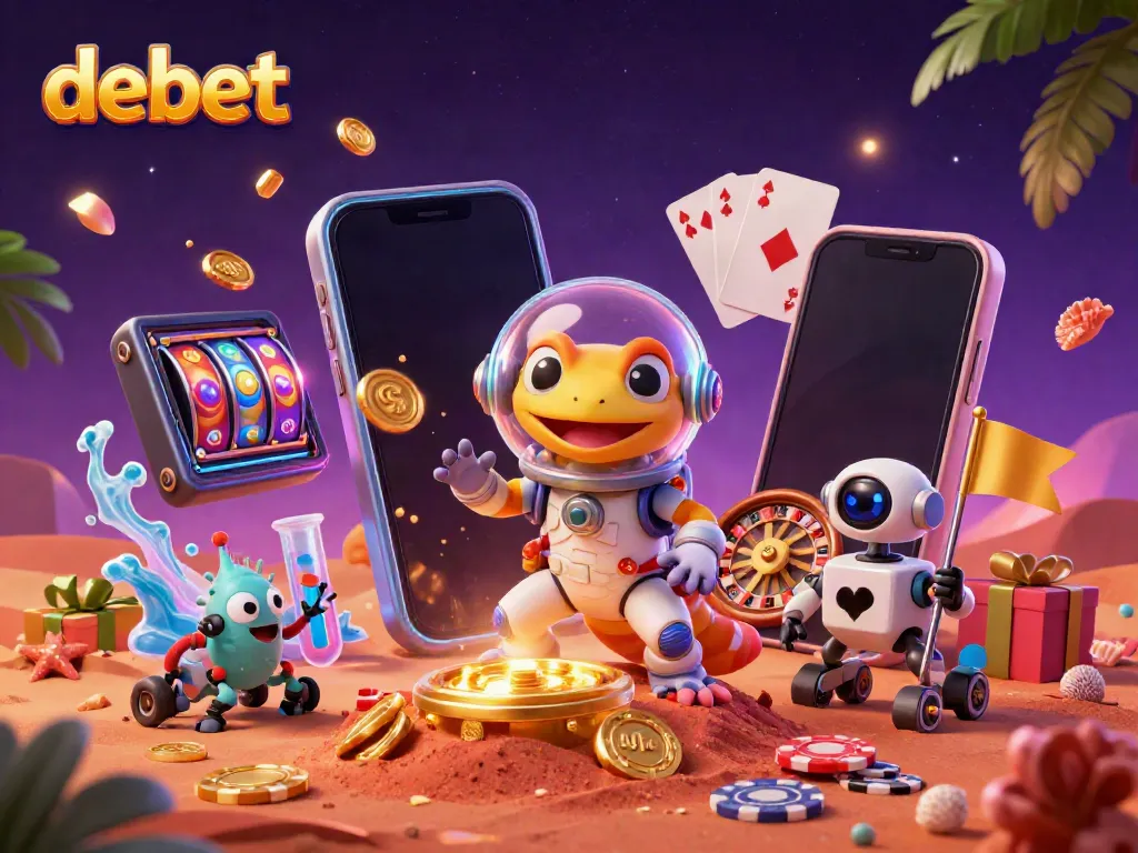 Experience exciting debet gaming in a dynamic casino scene with Martian gecko characters and vibrant gaming elements.