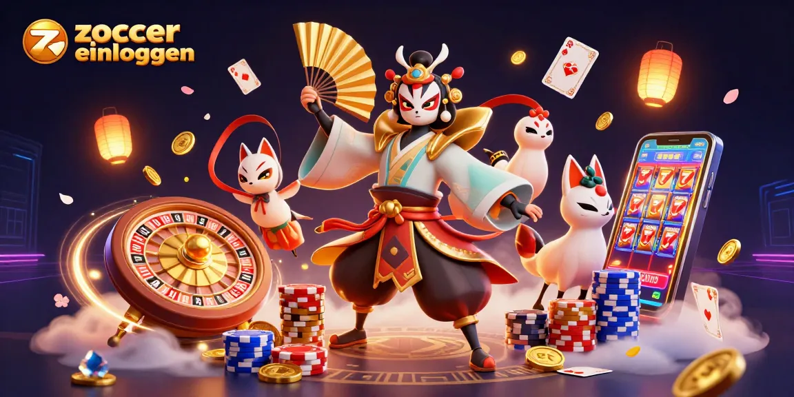 Play exciting games at zoccer casino einloggen with 3D kabuki warrior and vibrant casino elements.